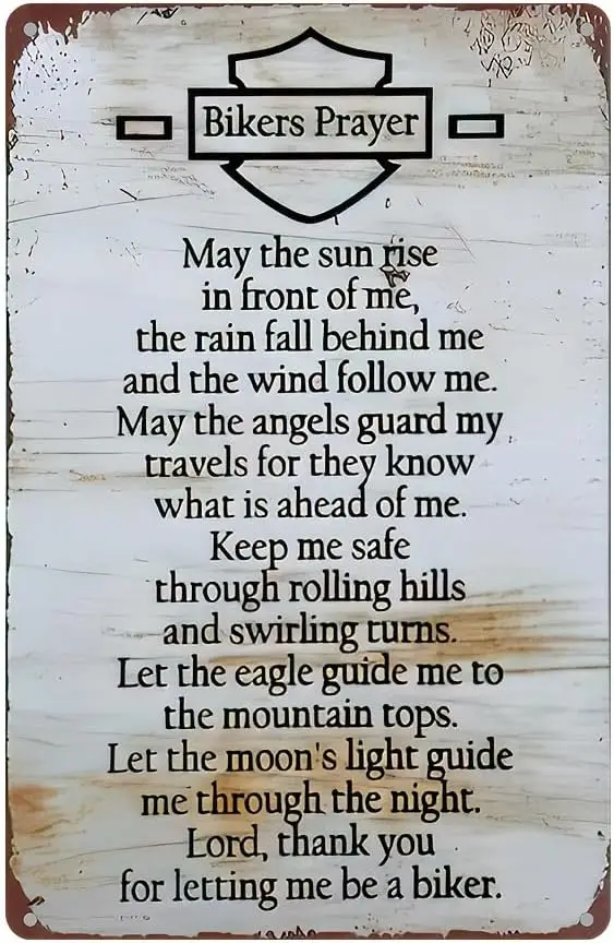 Vintage Bikers Prayer Metal Tin Sign for Home, Restaurant, Bar, Cafe, and Garage Decor - Rustic Wall Plaque with Inspirational M