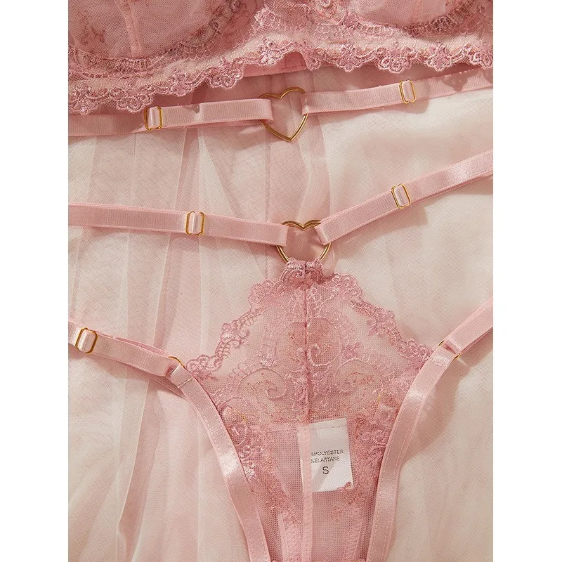 Fancy Women's Lingerie French Pink Underwear Delicate Floral Embroidery Lace Bra Erotic Sets Romantic Valentine Fantasy Outfit