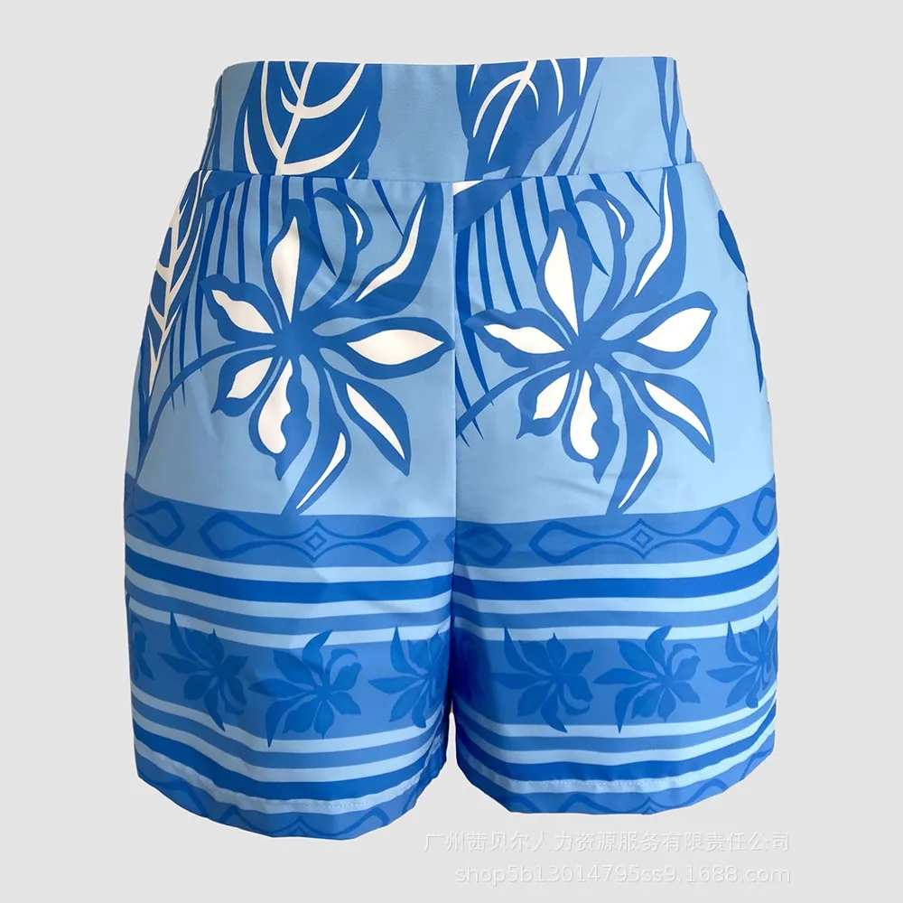 女性 2 ピース植物プリントレースアップスリットチューブトップとカジュアルショーツセット花柄フラワープリント