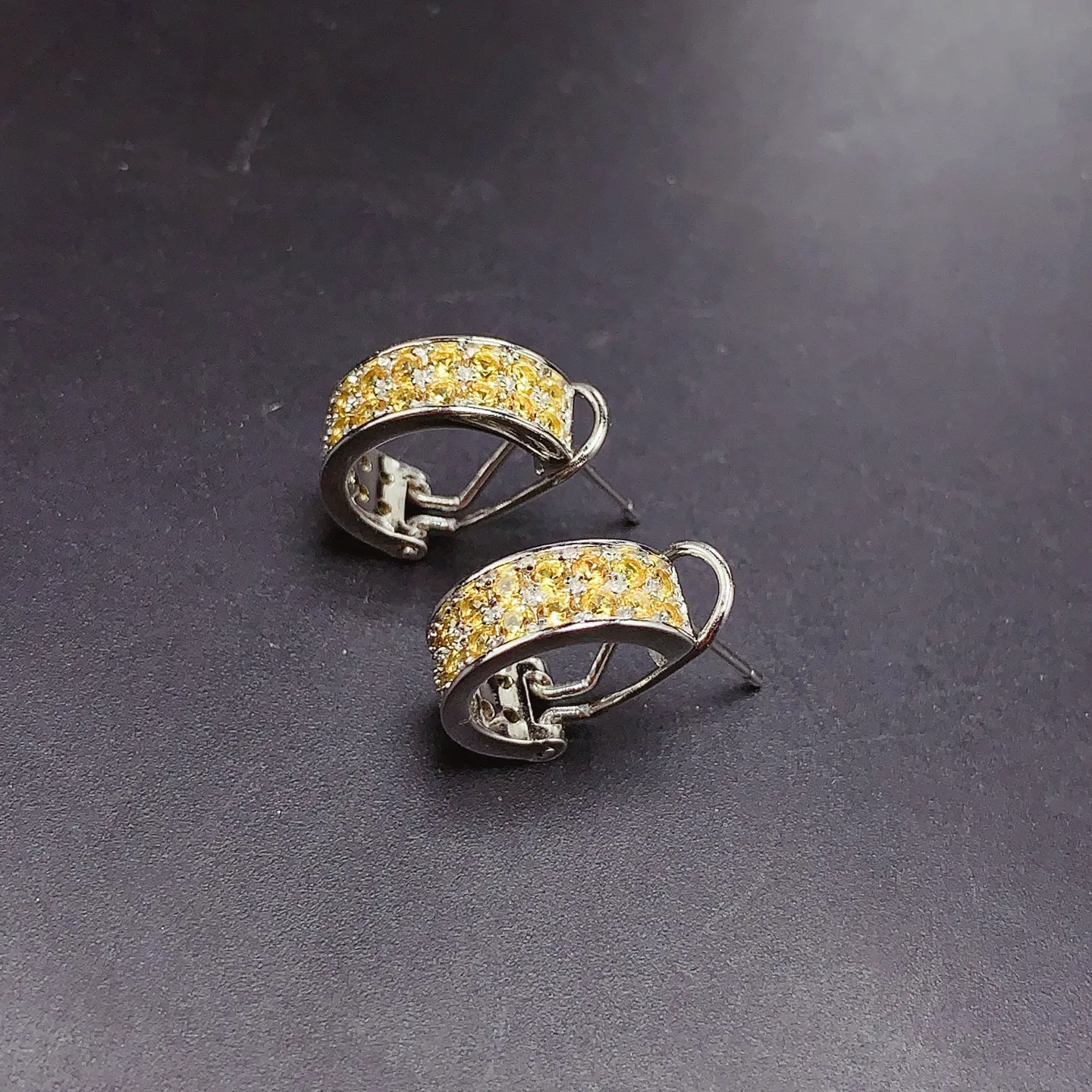 925 Sterling Silver Clasp Earring with Natural Citrine Gemstones Fine Jewelry Limited Quantity Full 2mm Natural Yellow Gems