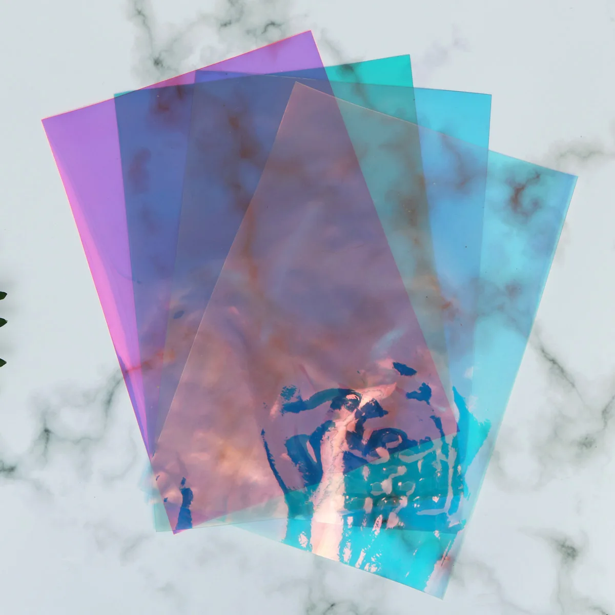 

4 Sheets Transparent Glitter PVC Rainbow Film Multiple Colors DIY Handbags Phone Cover Crafting Rainbow Film