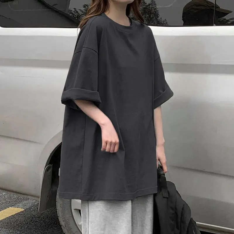 

Design Niche Dark Gray Short-sleeved T-shirt for Women in Summer New Half-sleeved Couple Tops Ins Style