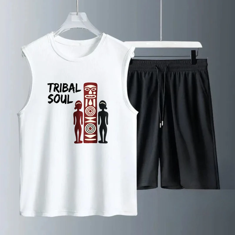 

Men's Tank top Sets Breathable Polyester Short Sleeve+ Shorts Summe Fashion men's chandals sweatshirt set Men's sweatshirt set