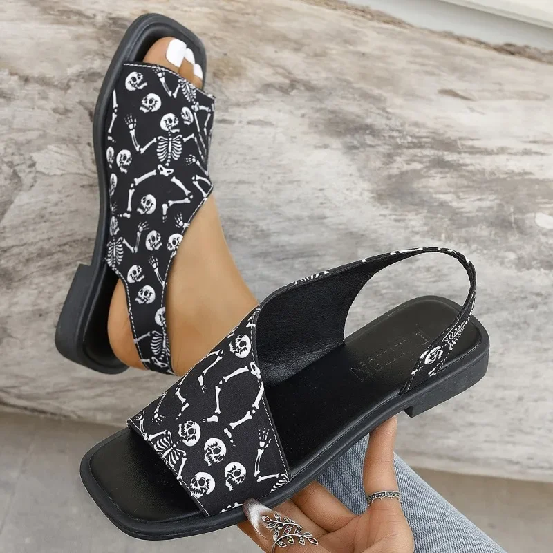 Summer Sandals Women Street Fashion Skull Print Lightweight Comfortable Slip-on Casual Sandals Women Sandals Sandalias De Mujer