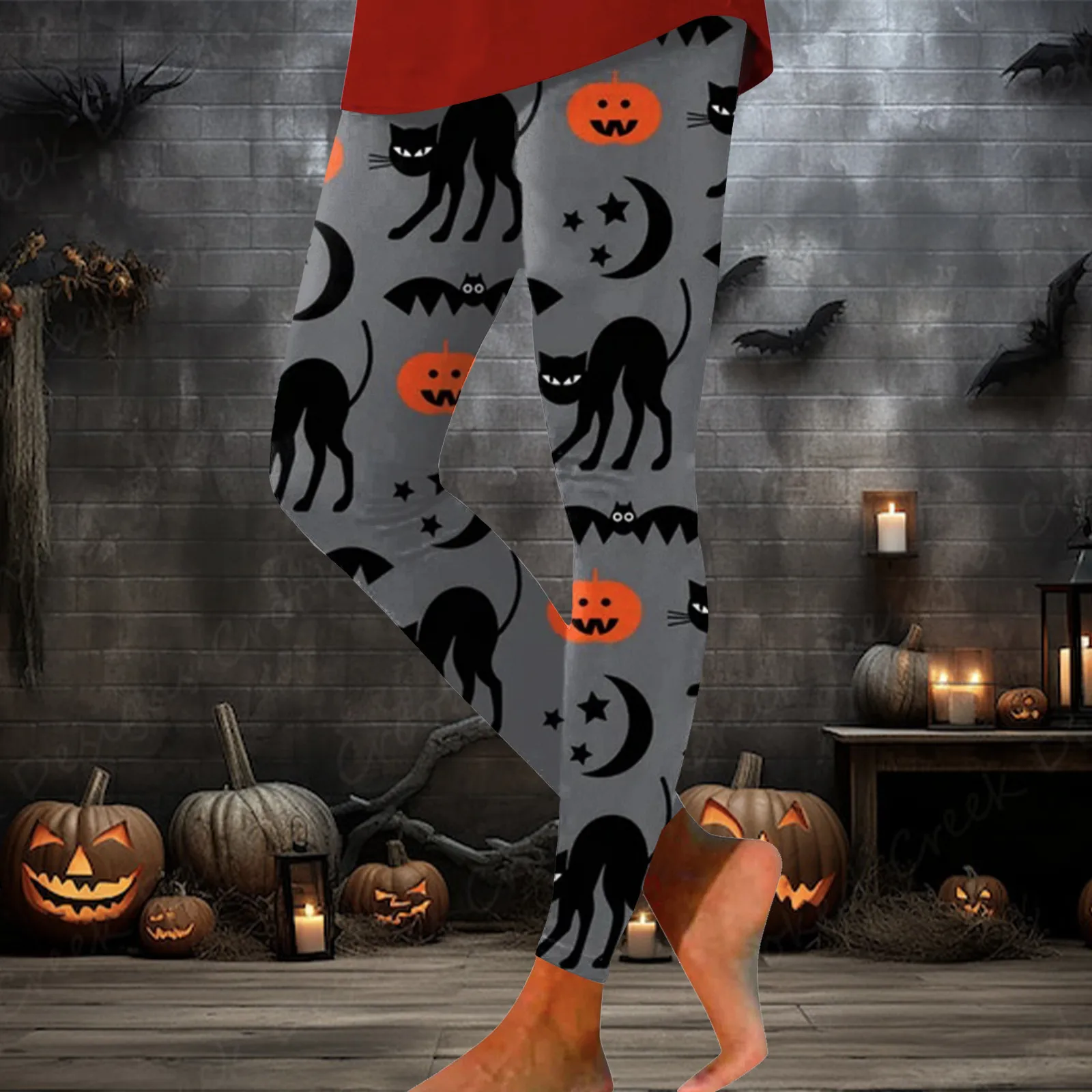 Halloween Funny Sexy Cat Pumpkin Funny Pattern 3D Print Women Pants High Waist Fashion Slim Fitness Elastic Halloween Leggings