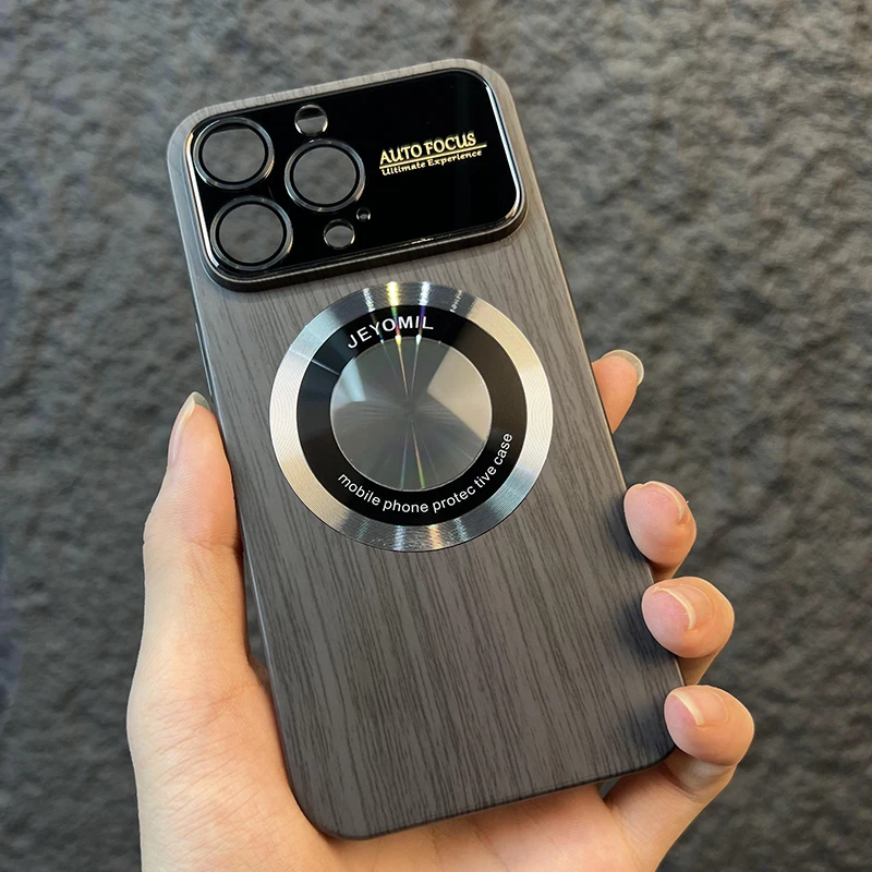 Wood Grain Large Window Magnetic for Magsafe Wireless Charging Case For iPhone 16 15 14 13 11 12 Pro Max Camera Protection Cover image 3