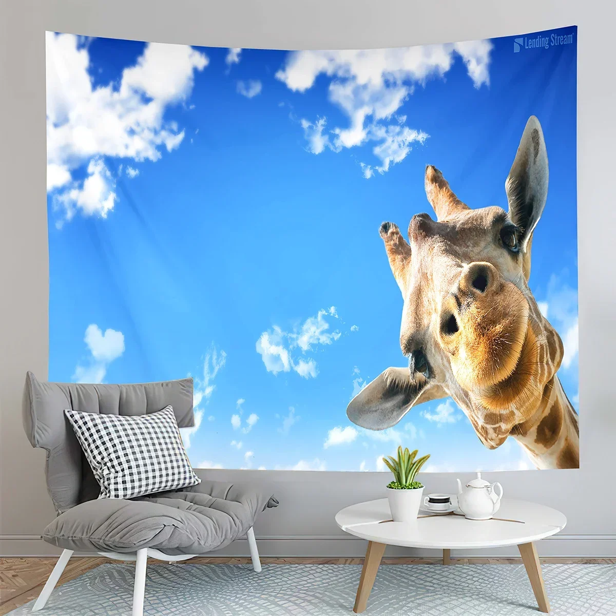 Cute Giraffe Tapestry Nature Wildlife Tapestry Blue Sky White Clouds Tapestry Wall Hanging Tapestries Bedroom Living Room Dorm