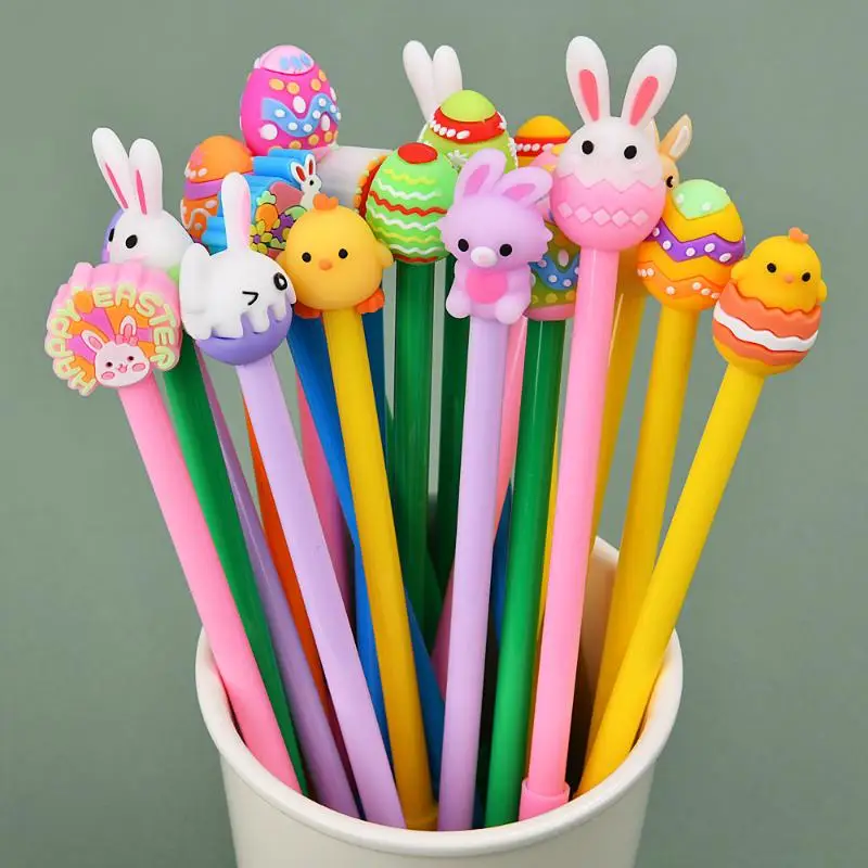 1/5/10Pcs Easter Cartoon Silicone Rabbit Gel Pen Cute Writing Pen For Students Stationery School Supplies Creative Gift