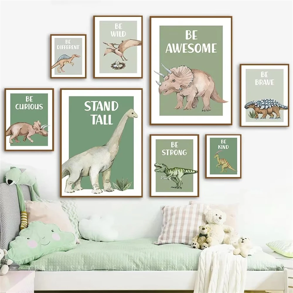 

Jurassic Dinosaur Triceratops Pterosaur Poster Cartoon Dinosaur Wall Art Canvas Painting Nordic Print Pictures Kids Room Decor
