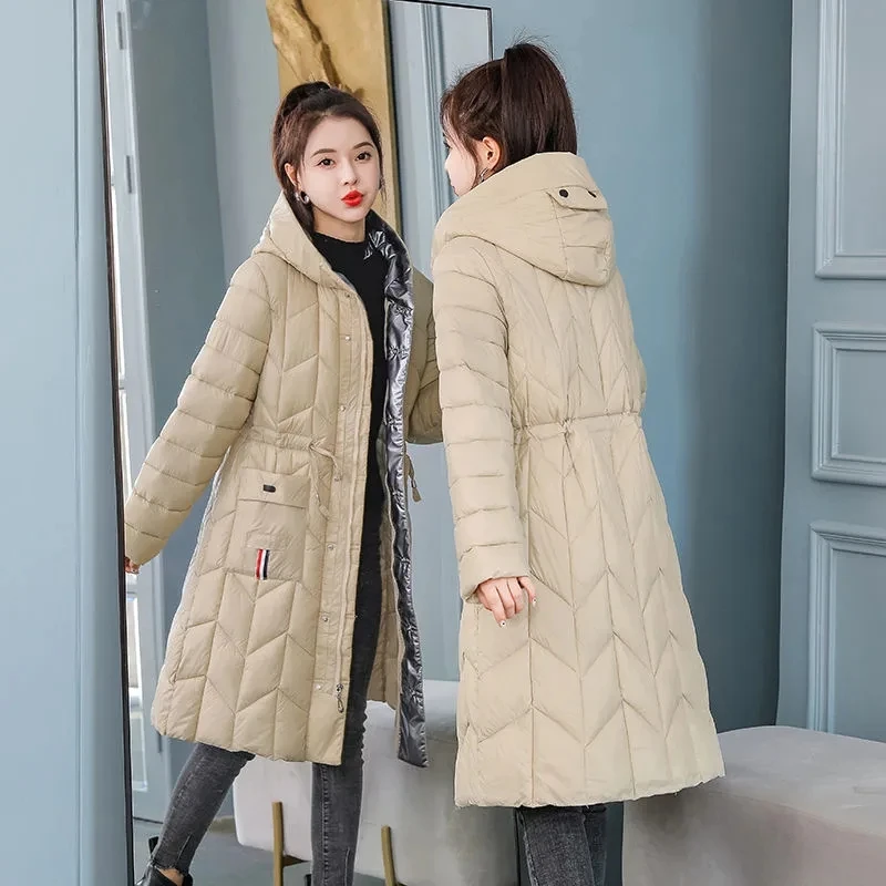 Down Cotton Jacket Women 2023 New Korean Fashion All-match Casual Padded Coat Female Hooded Large Size Long Autumn Winter Parkas