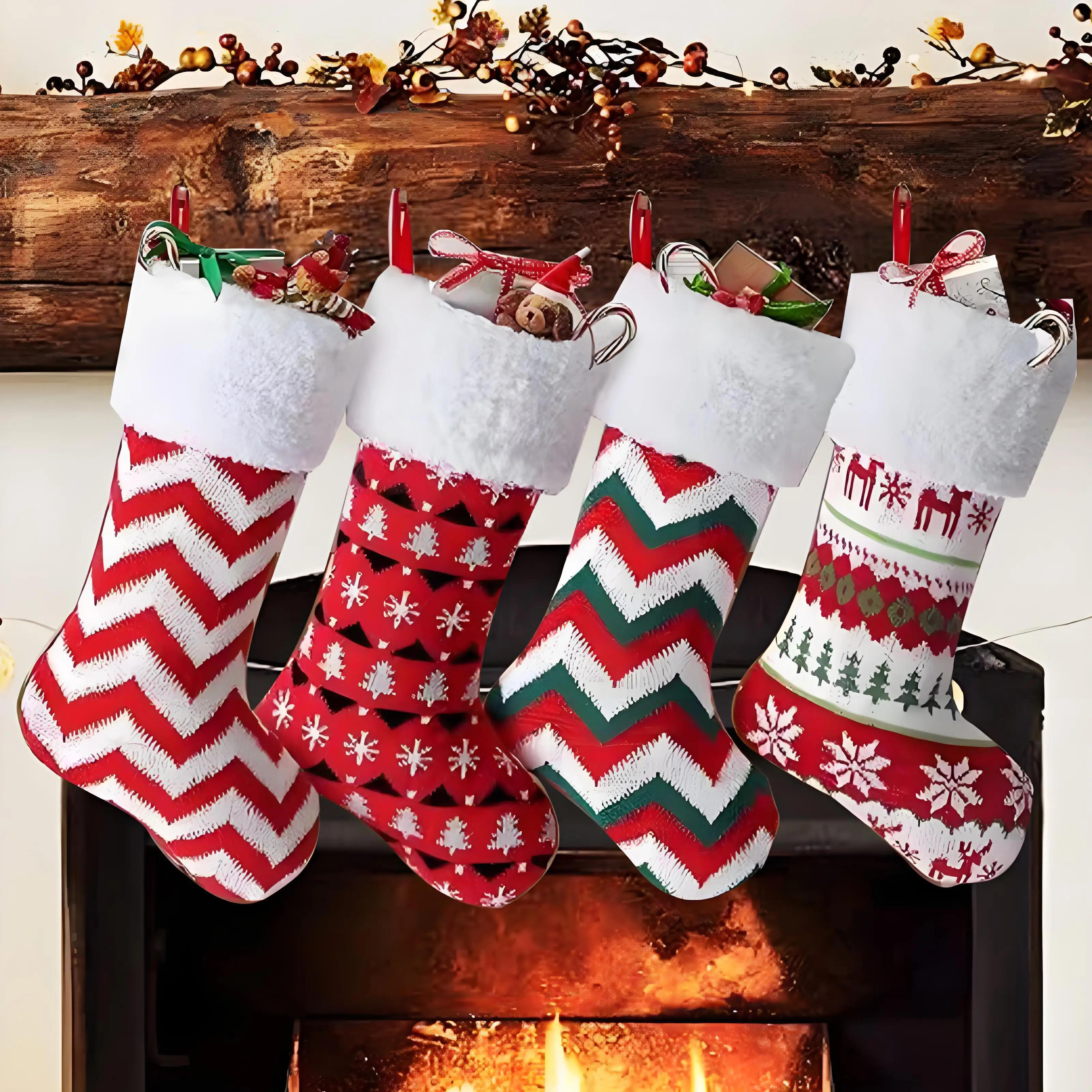 Christmas Stocking Sack Xmas Gift Candy Bag Pendant Knitted Decoration Santa Claus Tree Decoration For Home Xmas Tree Hanging