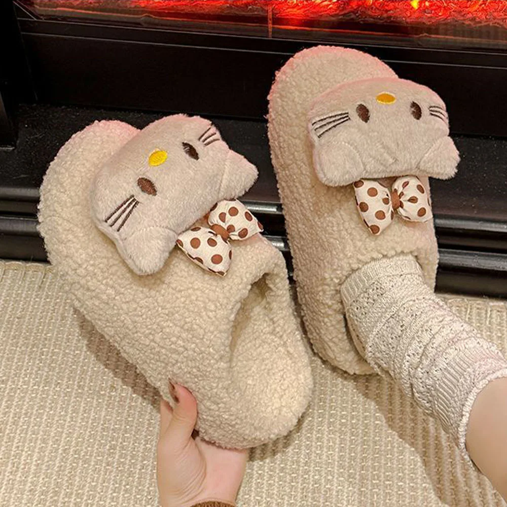 Cotton Slippers New Hello Kitty Best-Selling Women's Autumn Winter Plus Velvet Warm Slippers for Girls Cartoon Cute Popular Gift - view 5