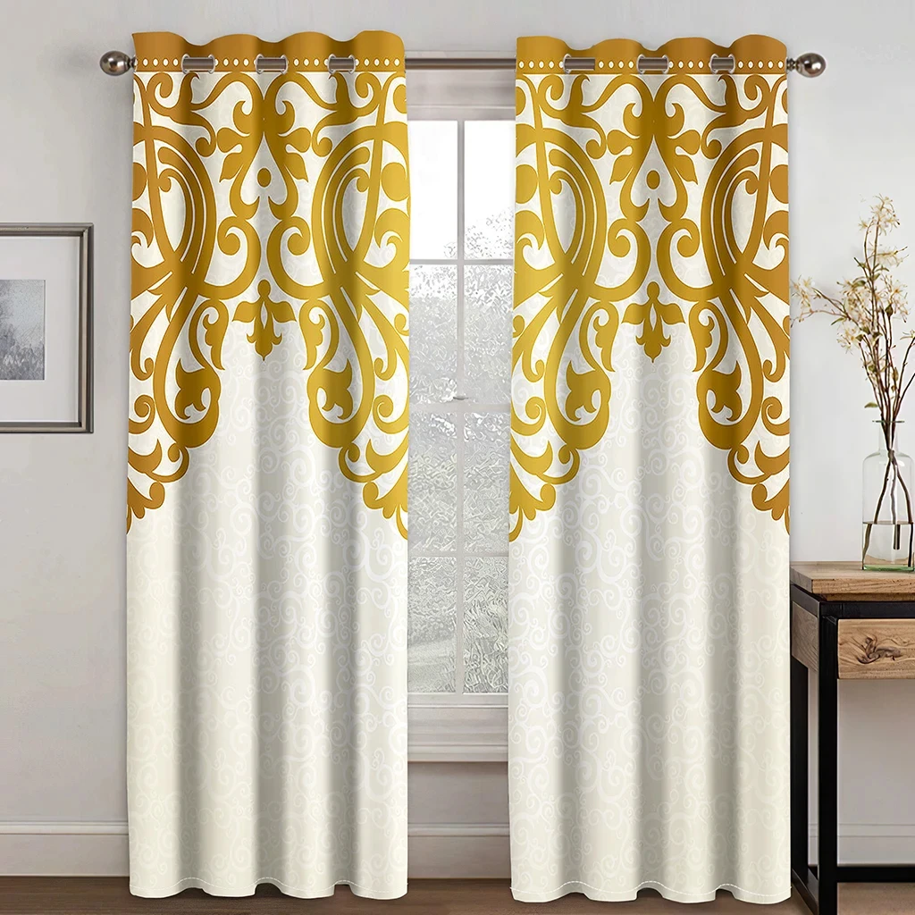 2 Panel Luxurious Black Gold Curtains Abstract Geometric Curtains for Bedroom Living Room Kitchen Floor Window Blinds Curtains