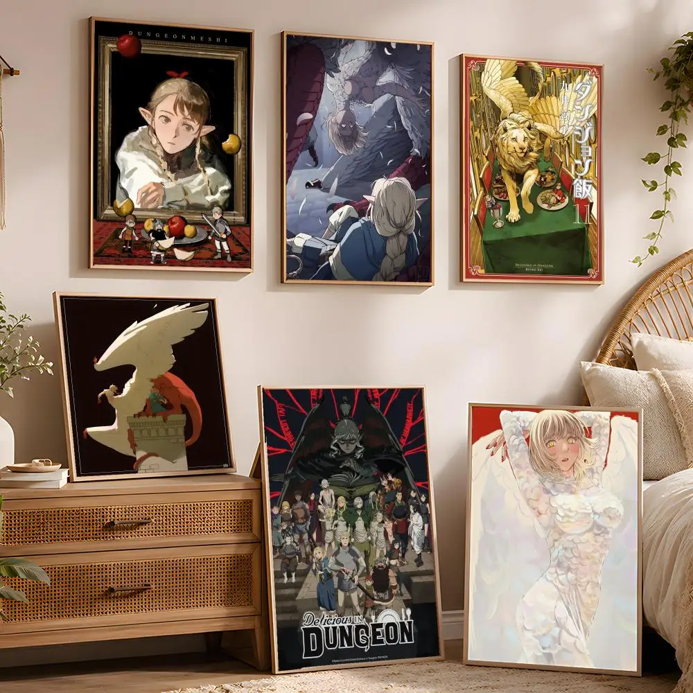 Anime D-Dungeon Meshi Poster Waterproof Peel and Stick HD Modern Wall Decor for Bedroom Living Room Dorm Office Kitchen
