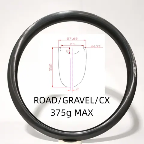 375g Max 700C 23mm Internal Width 55mm Depth Keel Reinforcement Road/CX/Gravel Carbon Rim Tubeless Clincher