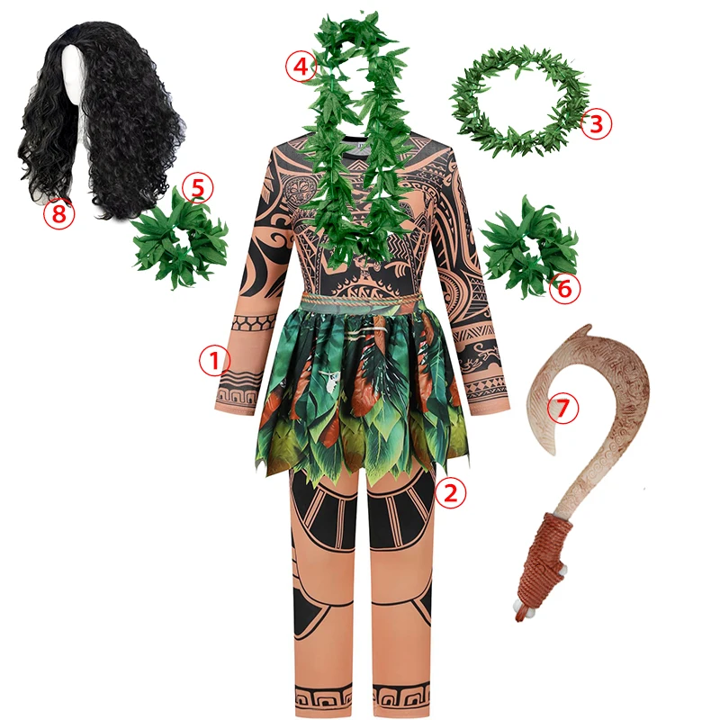 Moana Character Maui Clothes Tattoo Pants Boys Costume Kid Cosplay Birthday Halloween Performance Fish Hook Knife Outfits