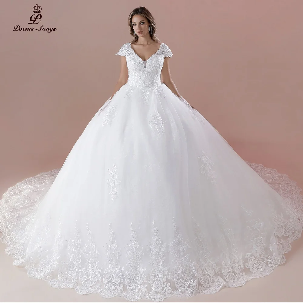 Personalizado elegante boné mangas vestidos de casamento para noivas vestidos de bodas de novia vestido de noiva robe de mariée vestido novia