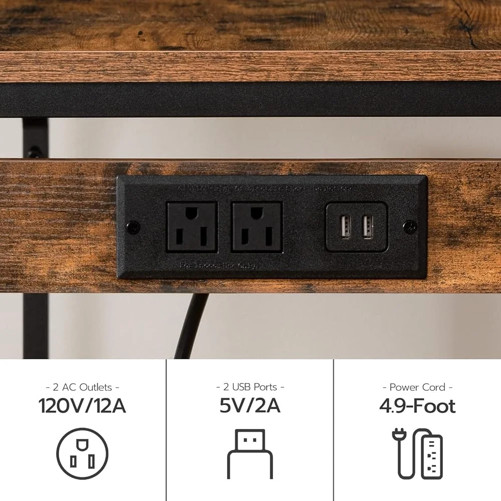 Bartafel en krukenset 3-delige keukeneettafel met stopcontact USB-poorten Ruimtebesparend ontwerp Industriële pubtafel
