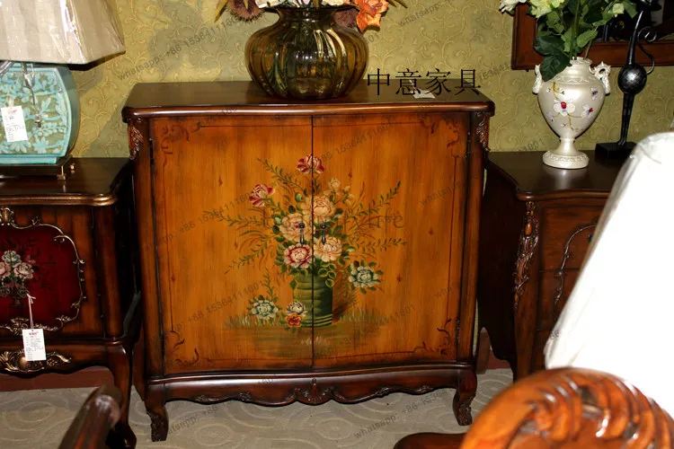 PJ American country shoe cabinet storage decoration pure hand-painted vase double door cabinet