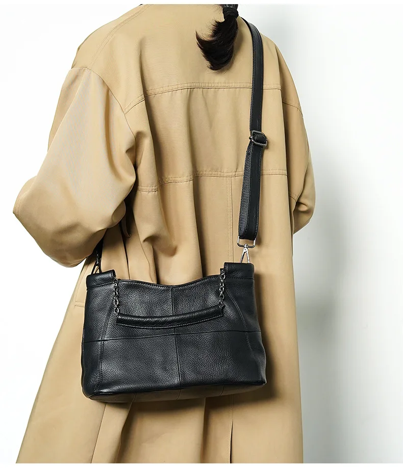 

Горизонтальная женская сумка на одно плечо из натуральной кожи квадратной формы, портативная, простая сумка через плечо большой вместимости.