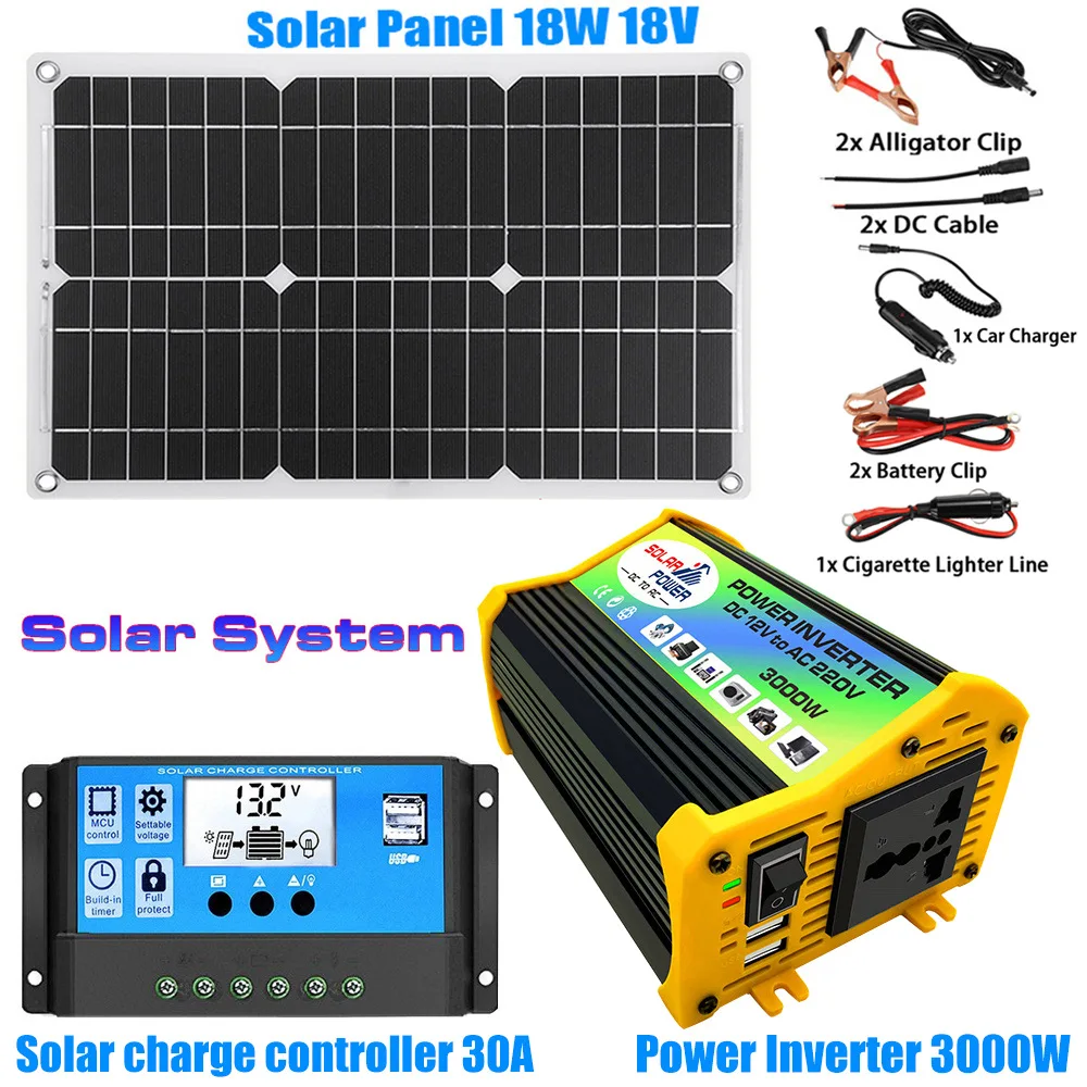 18V 3000W Solar Panel Kit With 30A Controller Solar Power Charger Battery for Power Bank Camping Car Boat RV