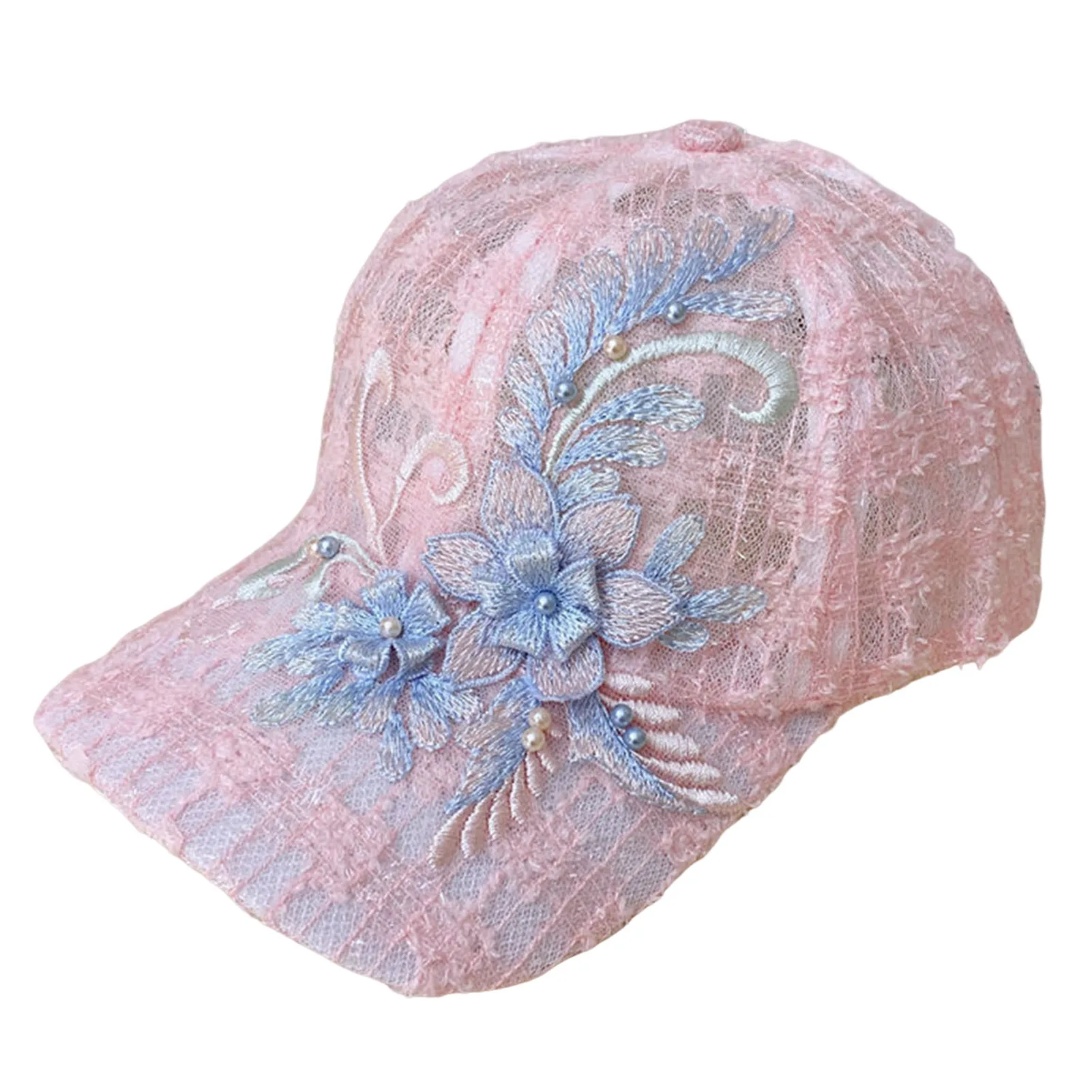 New Hot Womens Basic Baseball Cap Flower Embroidery Breathable Quick Drying Lace Hats for Outdoor Fising Camping