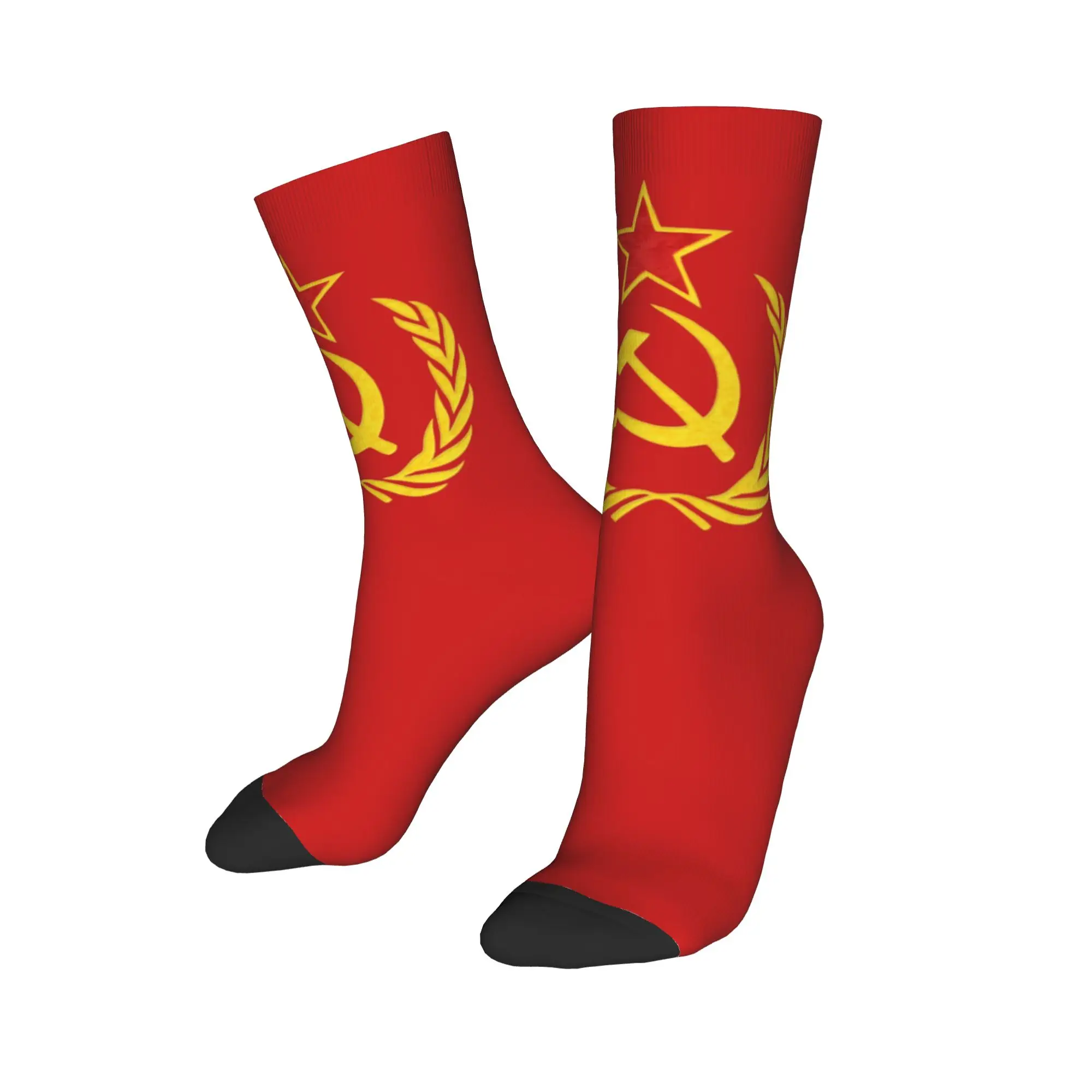 

Custom Funny Men's USSR Hammer And Sickle CCCP Russian Soviet Flag Dress Socks Unisex Warm Comfortable 3D Printed Crew Socks