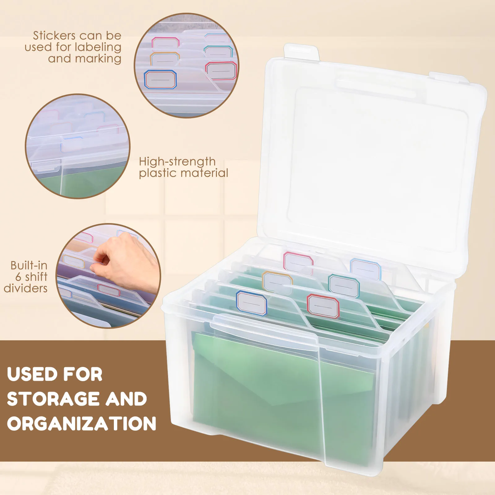Greeting Card Storage Box Plastic Greeting Card Organizer Holder Box with 6 Adjustable Dividers for Postcard Photo Envelope