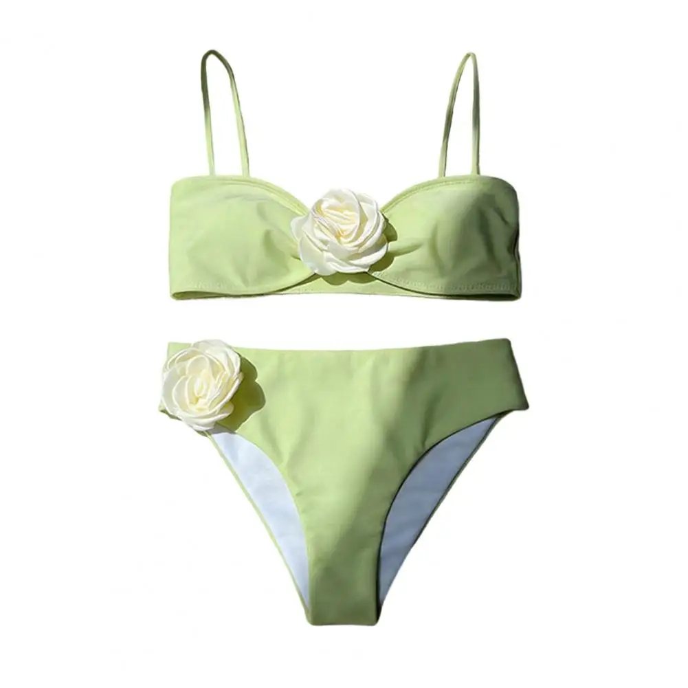 High Waist Bikini 2pcs Women Bikini Set with 3d Flower Decor Adjustable Strap Tube Top High Waist Swimming Trunks Beachwear Swim