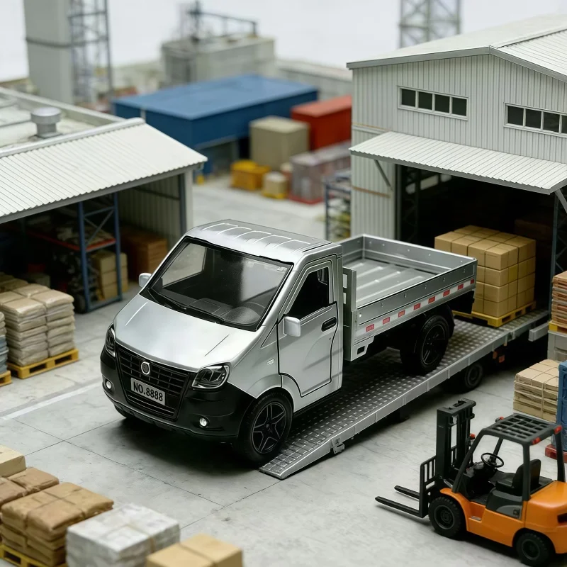 1.34 Aluminum Alloy Pulled Back Three-Door mini Truck, Fashionable Truck Design, Can Carry Cargo, Pulled Back Design Fashionable