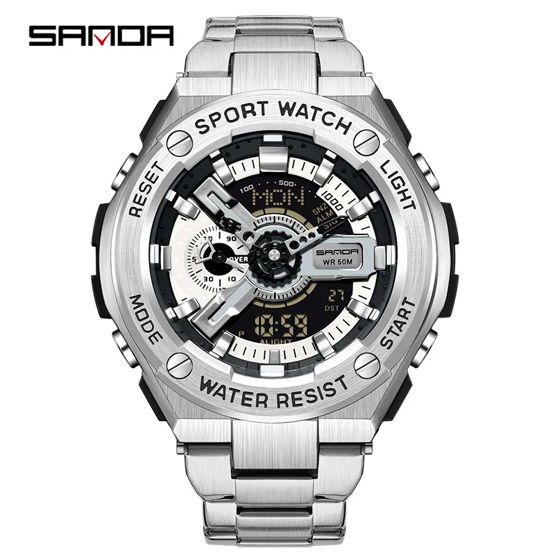 SANDA 3170 New Handlift Light Multi Functional Sports Waterproof And Shockproof Alarm Clock Men's Watches Digital Wristwatches