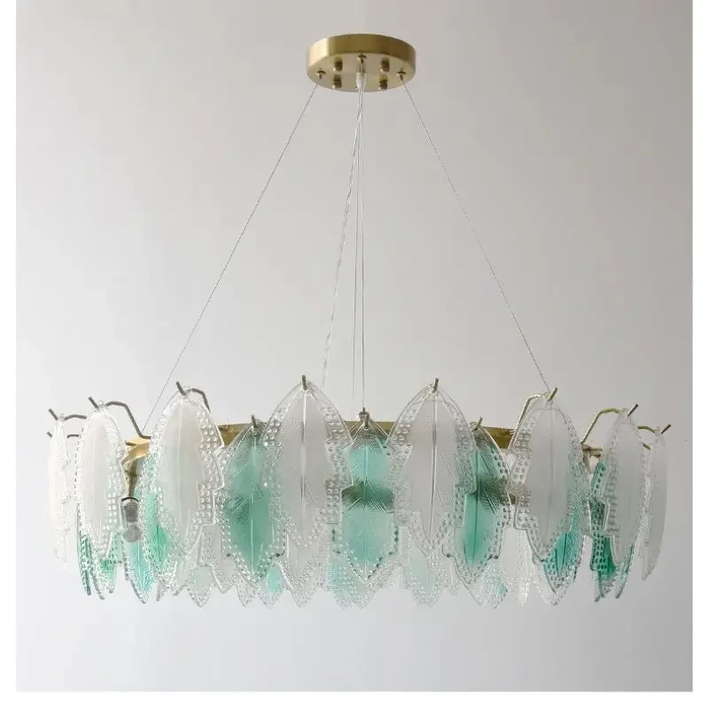 SANDYHA الحديثة الزجاج الملون ريشة الظل LED الثريا قلادة ضوء لغرفة المعيشة غرفة الطعام غرفة نوم ديكور المنزل الأنيق