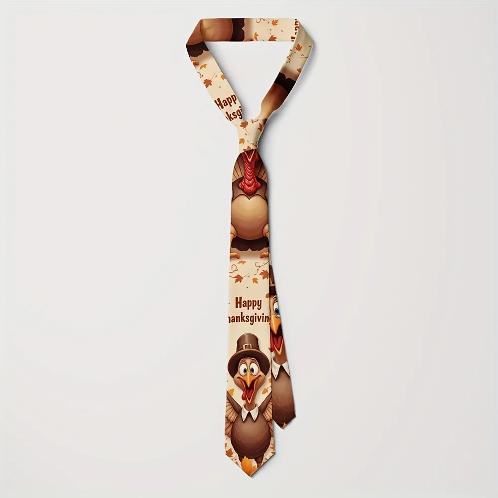 

Галстук на День Благодарения, 1 шт., мужской галстук на День Благодарения, милый Турция, пилигрим, осенний урожай, мультяшный дизайн, полиэстер, можно стирать в машине