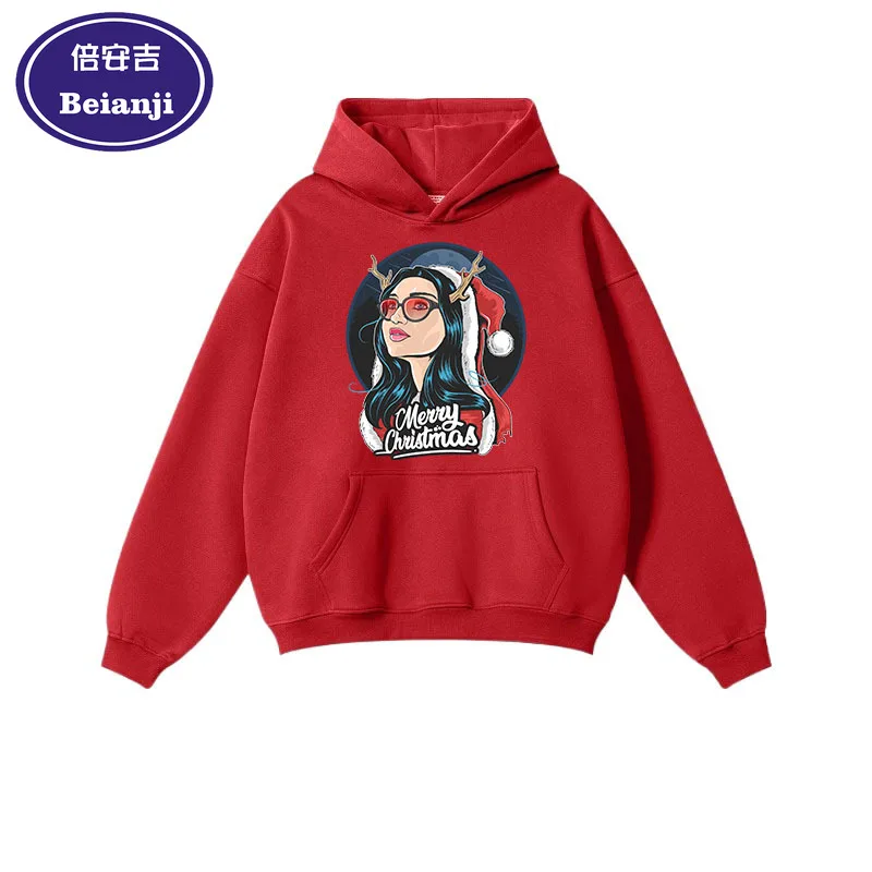 Beianji Christmas men's hoodie casual long sleeve thick pullover men's and women's Christmas beauty cartoon 3D printed pullover