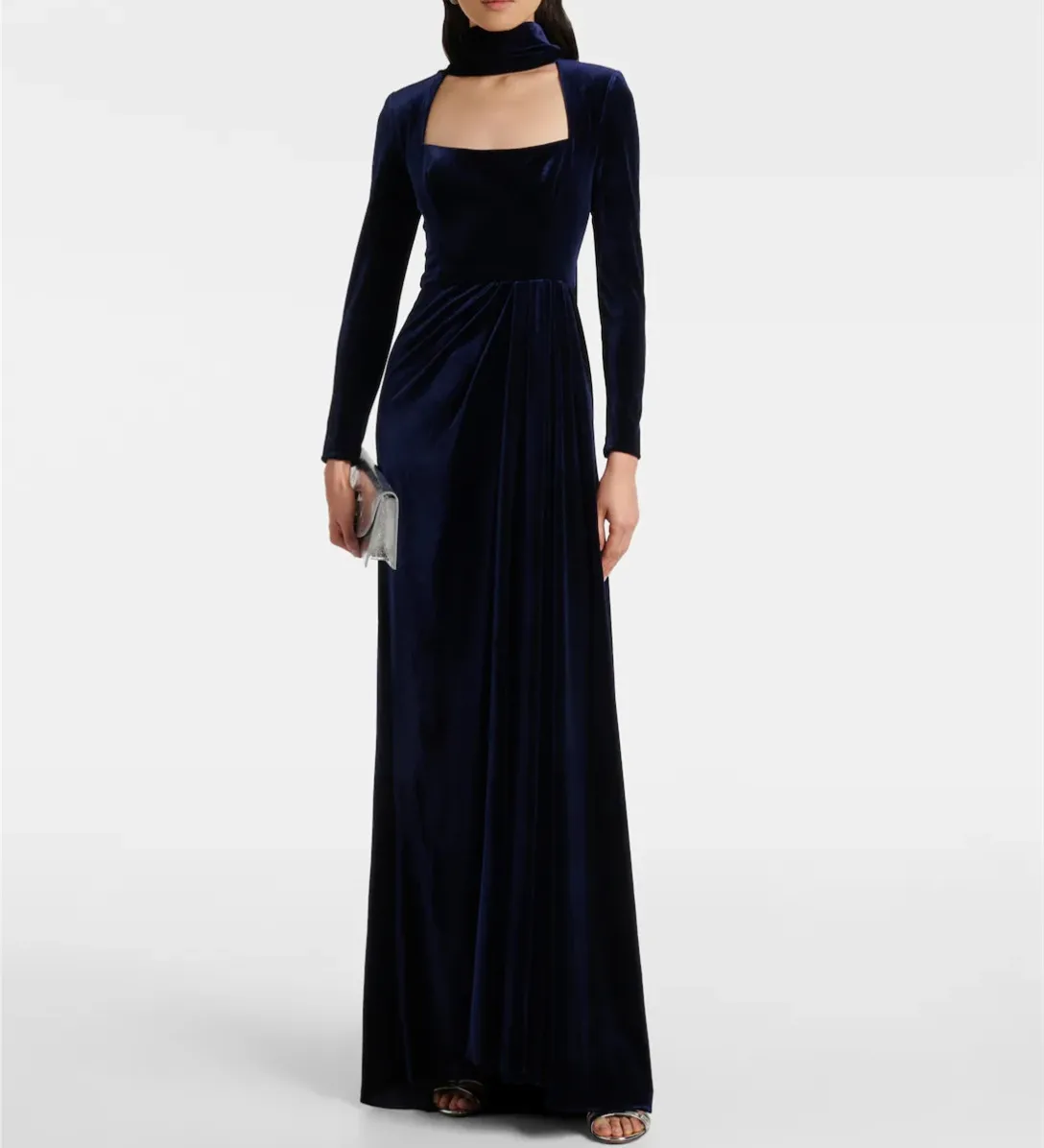 Aangepaste Lange Vierkante Hals Avondjurken Fluwelen Zeemeermin Geplooid فسات Bravo Mohamed Museum Trein Galajurk voor Vrouwen