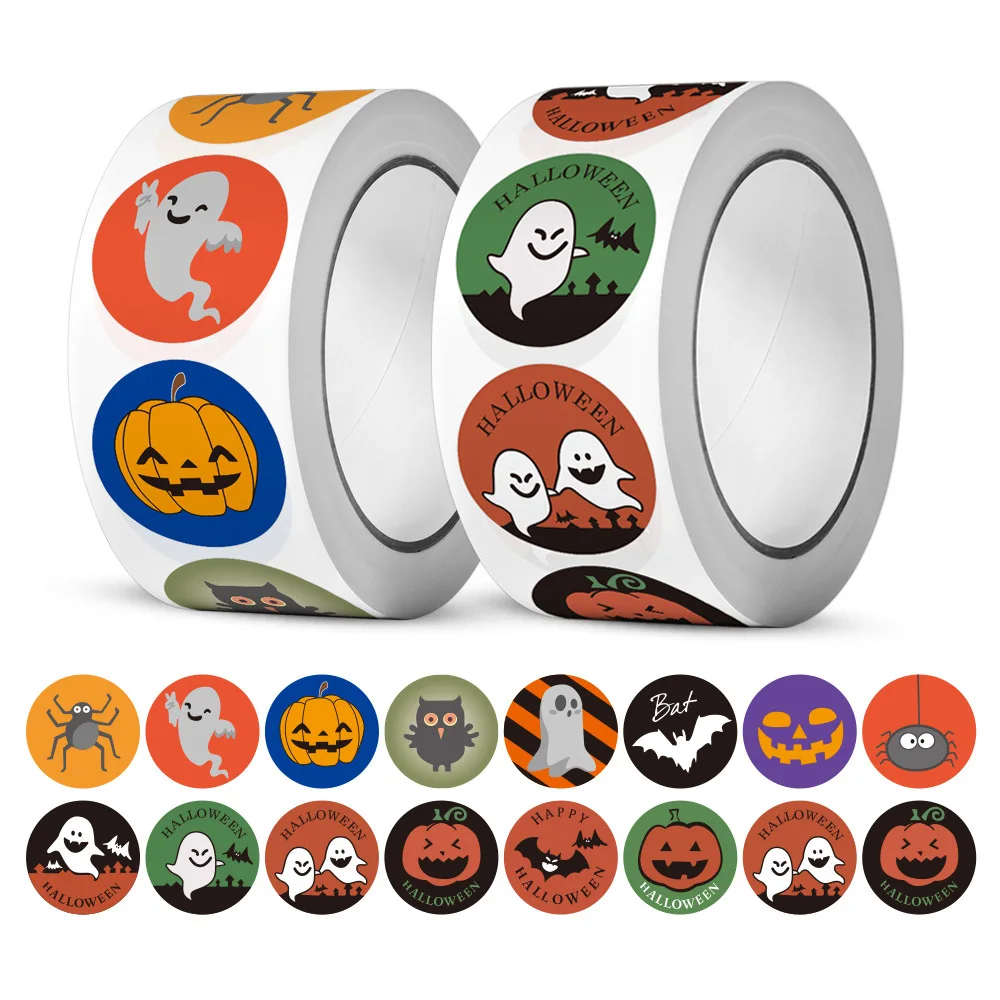 

500pcs/Roll Halloween Decoration Gifts Cartoon Sealing Stickers DIY PVC Laptop Decals Decoration Reward Gift Toy