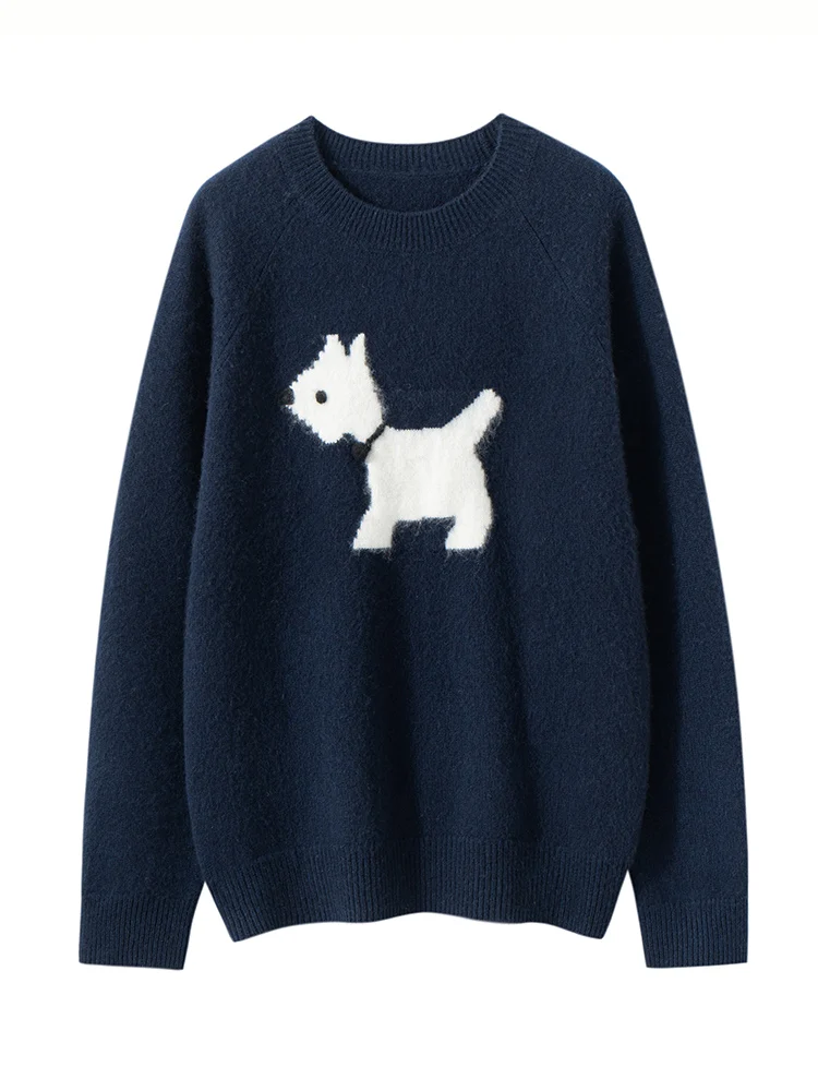 Meetc feminino novo 100% camisola de caxemira o pescoço bordado à mão filhote de cachorro pulôver outono inverno macio quente manga longa chiques topos