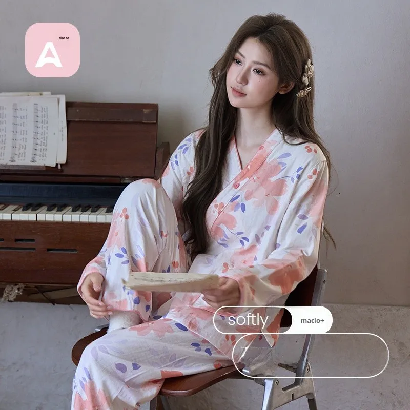 pure-cotton-gauze-maternity-nightgown-adjustable-breastfeeding-postpartum-home-clothes-japanese-style-women's-sleepwear