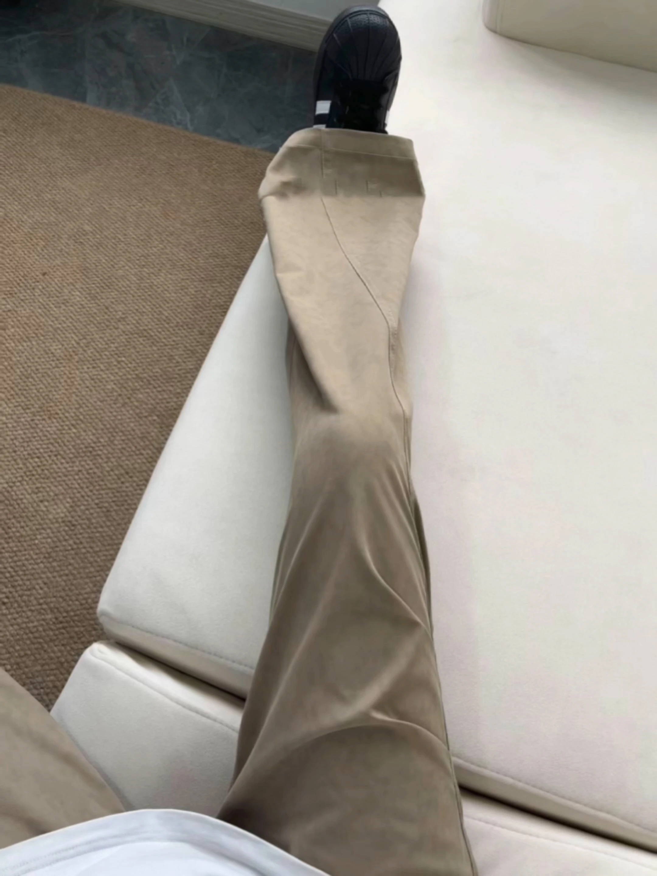 

Khaki Folded Work Pants Men's Autumn American Retro Cleanfit Flared Leg High Waist Casual Pants Straight Leg Polyester Fiber