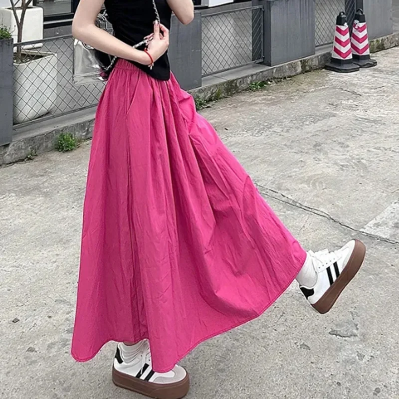 Female Concise Leisure Vacation Skirts 2026 Summer Women Fashion Colorful Long Skirts Girls Versatile Comfortable Elastic Dress