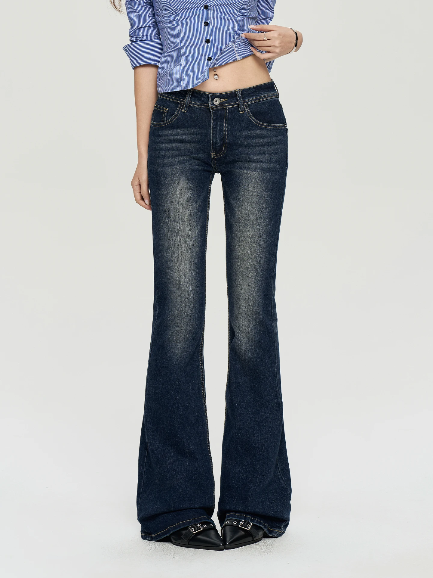 Trendy Low Waist Women's Jeans Tight Micro Flared Pants Sexy Style Casual All Season Stretch Denim Zipper Fly Fashionable