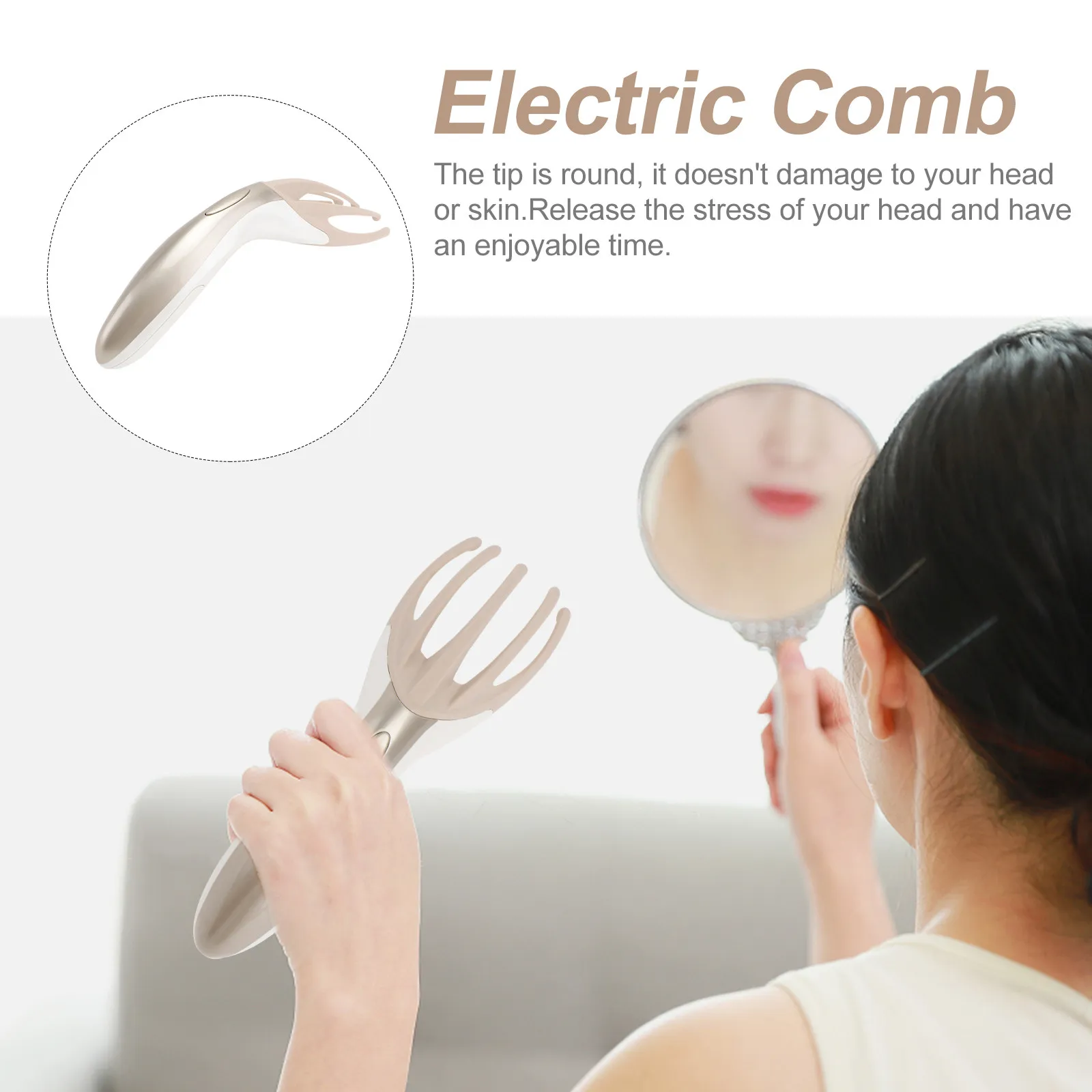 

Электрическая расческа-массажер для кожи головы, золотистая, из ABS-пластика, с круглыми кончиками, гладкой ручкой, металлическим покрытием, для снятия стресса, инструмент для массажа головы