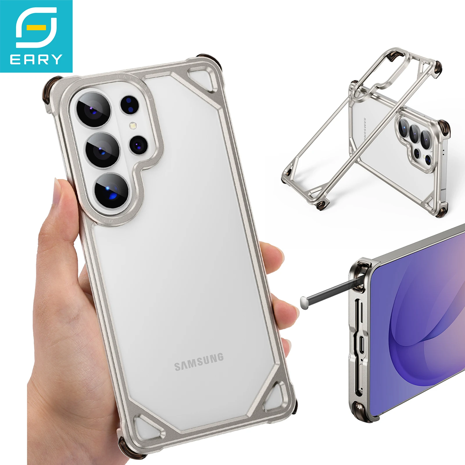 

Eary for Samsung Galaxy S26 Ultra Bumper Case Aluminum Thin Slim No Back Phone Case for MagSafe Metal Frameless Shockproof Cover
