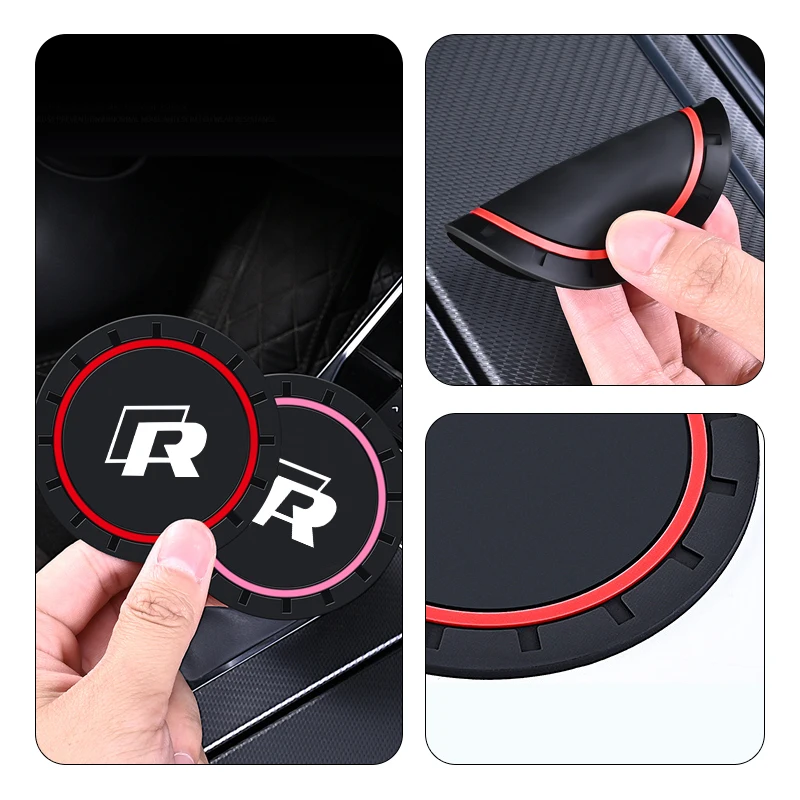 2pcs Car Silicone Non-slip Water Coaster Cup Holder Bottle Mats For VW R Scirocco Jetta Beetle Golf Passat Tiguan Sharan Touran