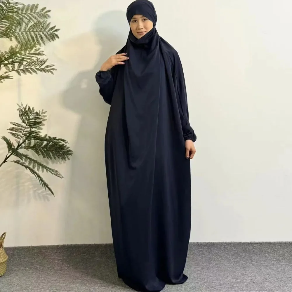 Muslim Abayas Hooded Smocking Sleeve Prayer Ramadan Dresses Hijab Loose Maxi Dress Women Abaya Jilbab Islamic Women\'s Clothing