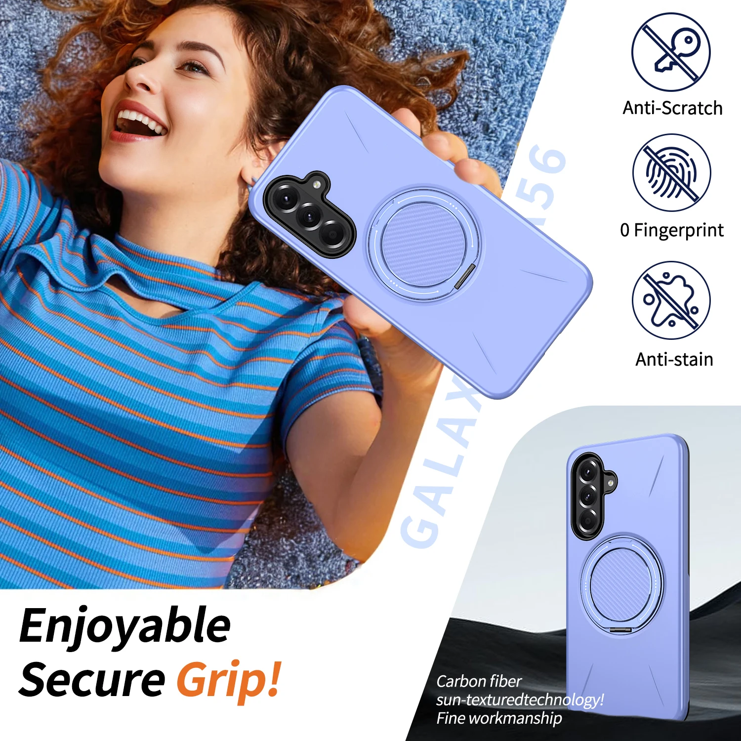 لهاتف Samsung Galaxy A35 5G حافظة مغناطيسية بمسند دوار من مادة TPU + غطاء هاتف PC - أرجواني