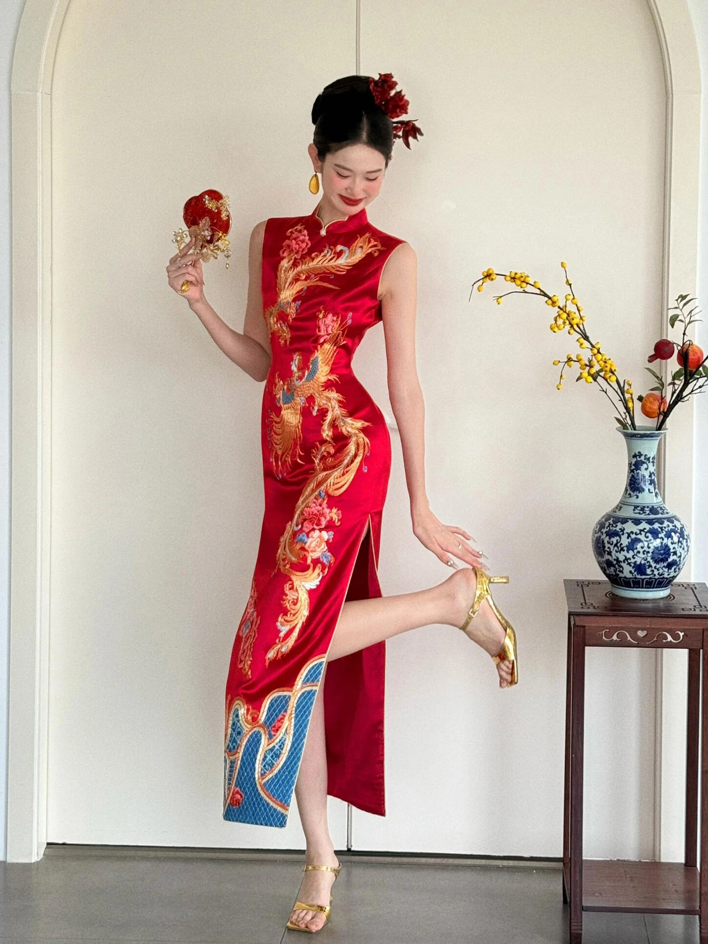 

Retro Chinese Sle Wedding Dr Red Wine Color Fi Tail Gown for Bride ort Women Ele Sensation New Year's Par Dr