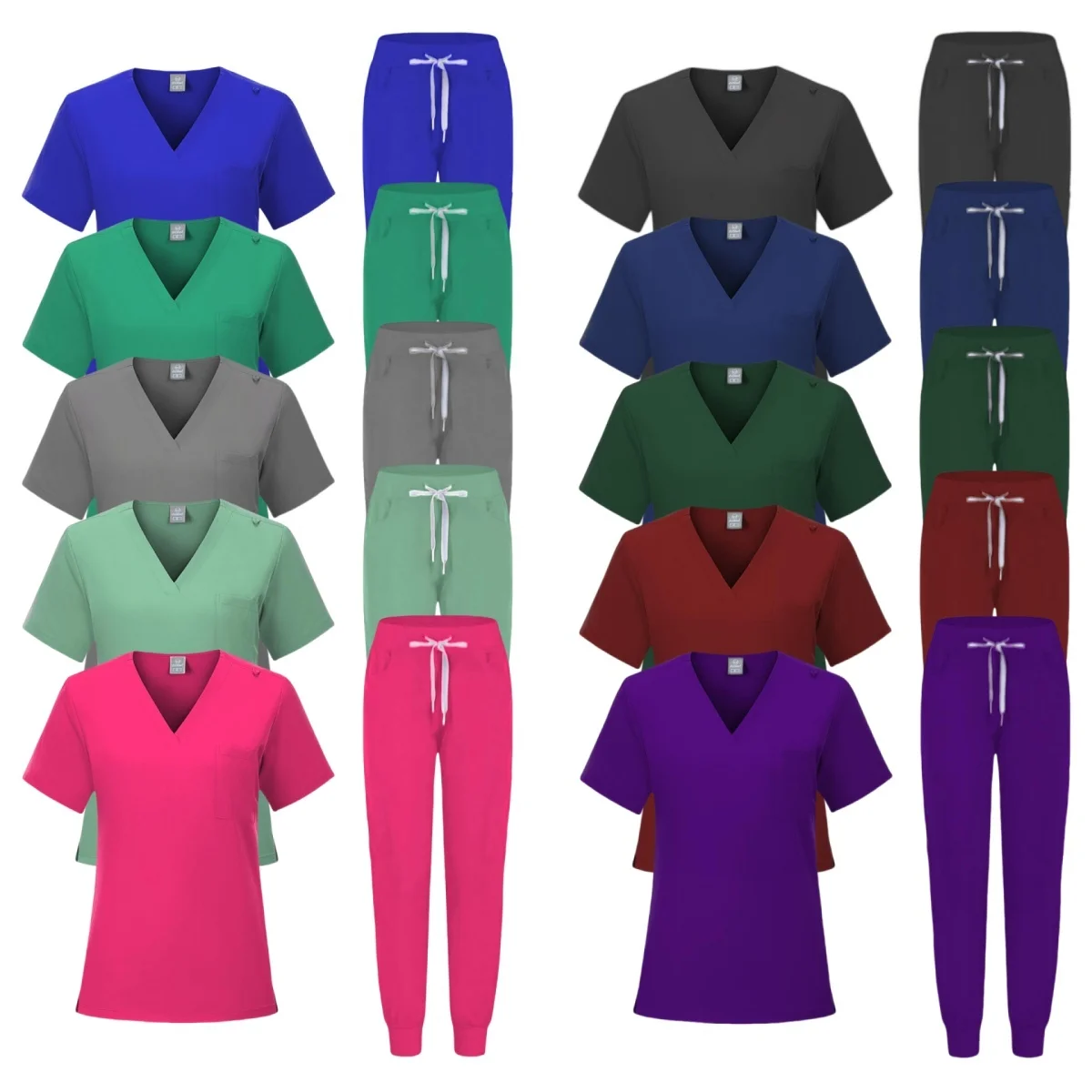 Many Colors Cheap Price V-Neck Nursing Mint Purple Uniform Women Jogger Leg Pants Medical Nurse Sets