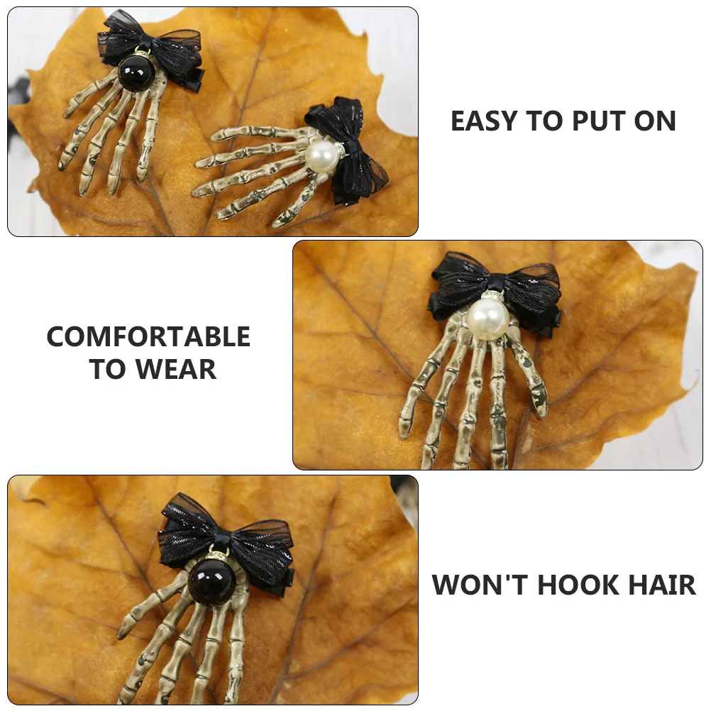 

2Pcs Skull Hand Bone Hairpin Creative Halloween Party Decor Barrettes Headdress for Unique Bone Eye-Catching