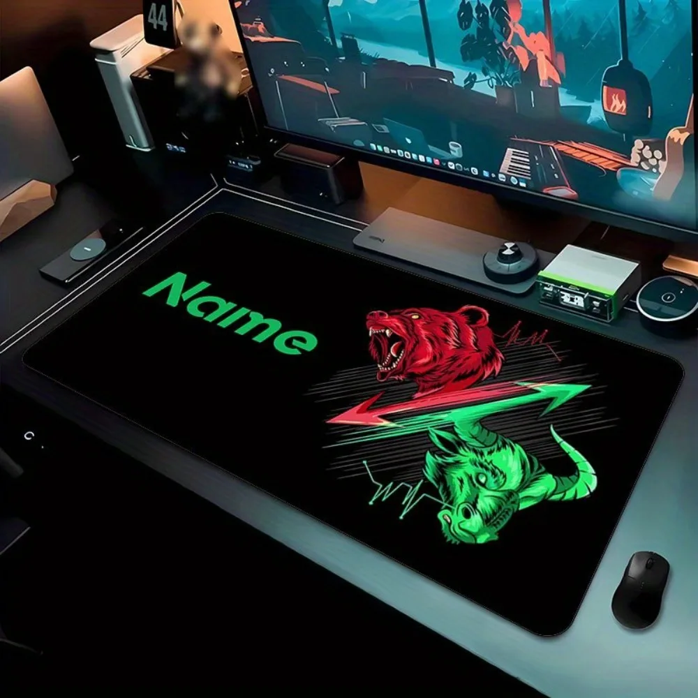 Giant Anti-Slip Rubber Mouse Pad 2D Flat Bull Bear Design Custom Name, Perfect Present For Trader Gamer All Festivals